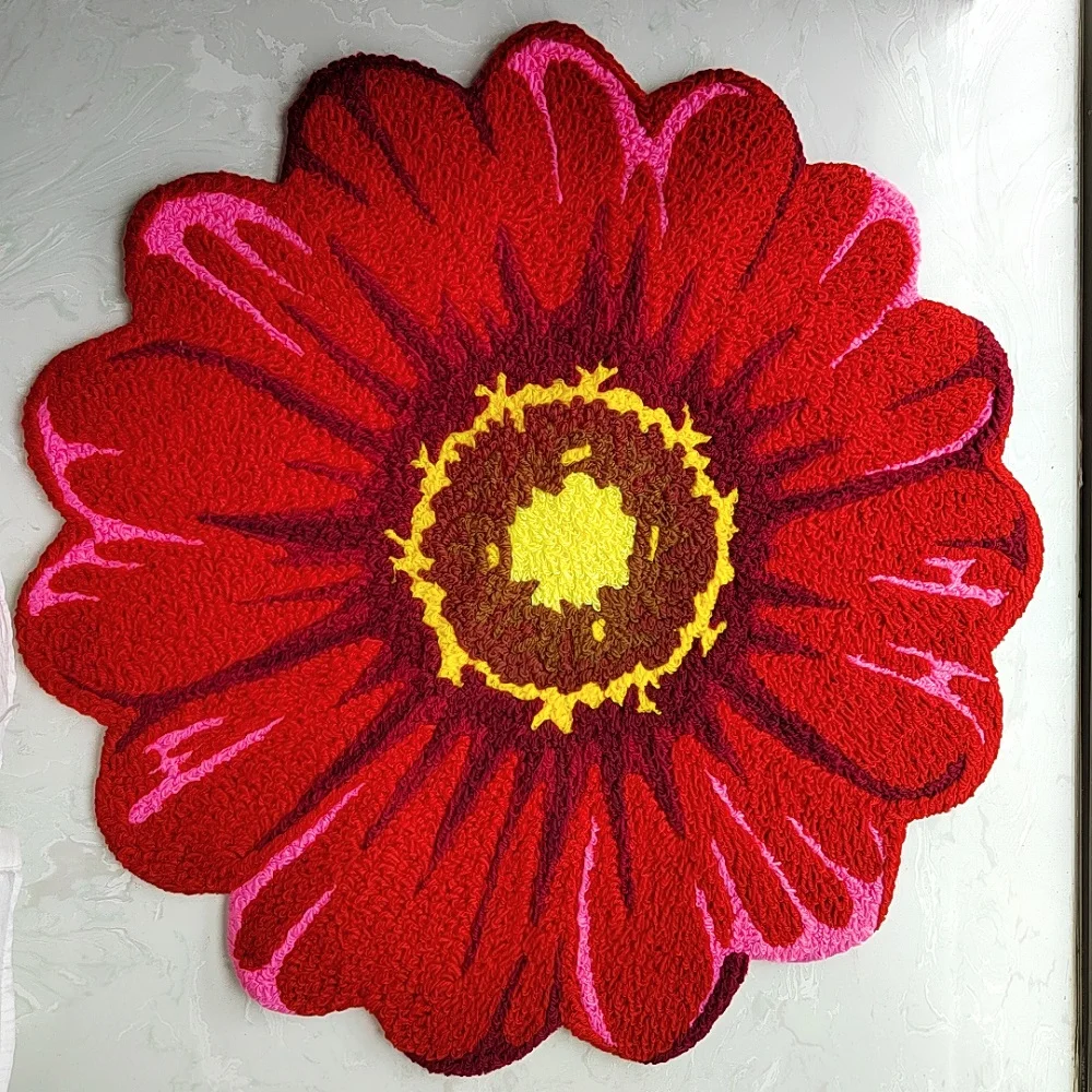 Cartoon Sunflower Round Carpet Anti-slip Children's Playground Soft Embroidery Rugs Coffee Table Rug Living Room Floor Mats