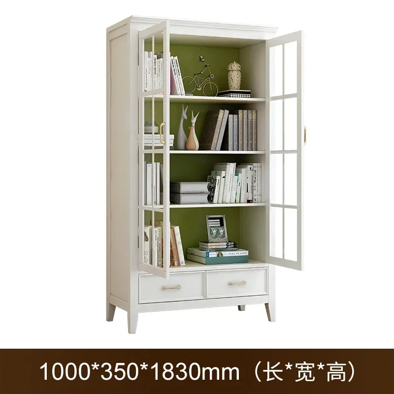 Door Bookcase, Dustproof Solid Wood Bookcase, Living Room Floor-to-ceiling High Cabinet, Display American Light Luxury Bookcas