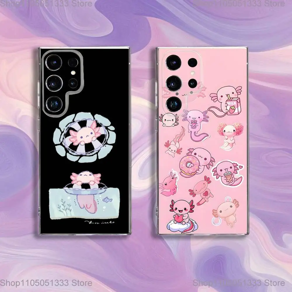 

Cute Axolotl Phone Case For Samsung S24,30,21,22,23,20 FE,lite,PIus,Ultra,5G,Note,9,10 Transparent Cover