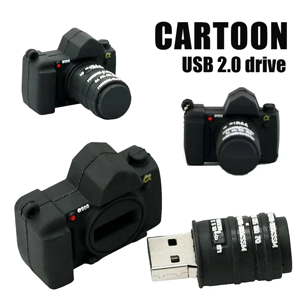 Hot Sale Cartoon Camera Shape USB Flash Drives 128GB64GB32GB16GB8GB4GB Pen Drive Free chain Memory Stick Photography Gift U Disk