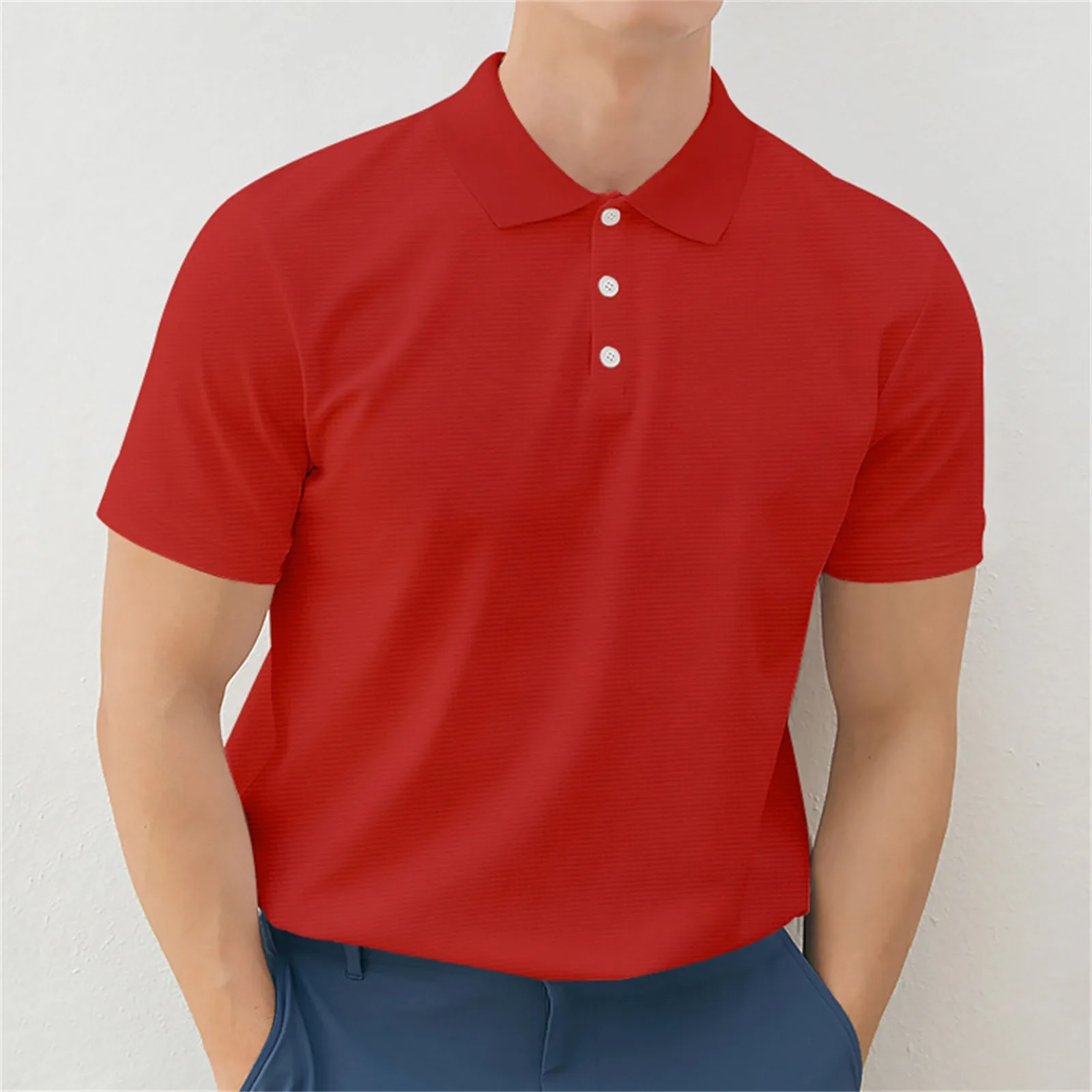 Camiseta de manga corta para Hombre, Top holgado con solapa y cremallera, Color sólido, moda de primavera y verano