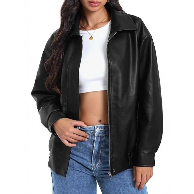 

Trendy Spicy Girl Premium Leather Jacket Loose Fit Fashion Design Spring Autumn New Arrival Women's Elegant Style Zipper Closure