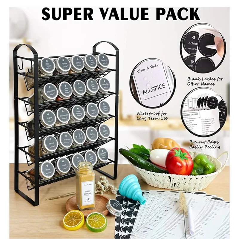 196pcs Spice Lables Stickers Circular Waterproof Craft Kitchen Blackboard Sticker Home Jars Bottle Tag Labels