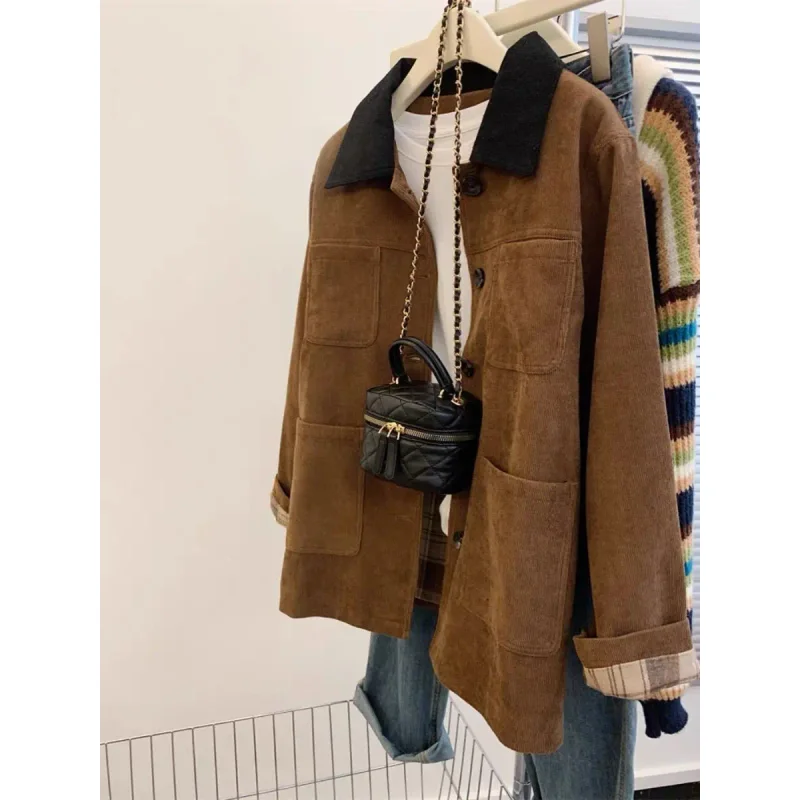 اللون بلو طوق Jaet المرأة الخريف الشتاء حجم كبير ملابس العمل الكورية Sle سروال قصير معطف طويل Sve زر حتى #3