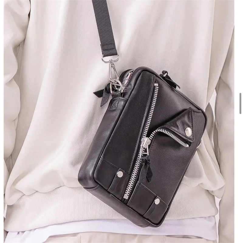 

Top Layer Cowhide Leather Motorcycle Bag Crossbody oulder Bag Waist Bag 2Way Casual Sle Zipper Closure Leisure Scene
