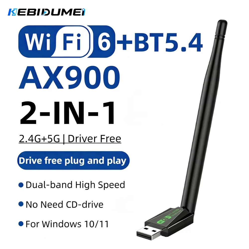 

KEBIDUMEI AX900 USB Dongle Wireless Network Card WiFi 6 USB Adapter 900Mbps Bluetooth 5.4 Dual Band 2.4G 5G Ethernet Receiver
