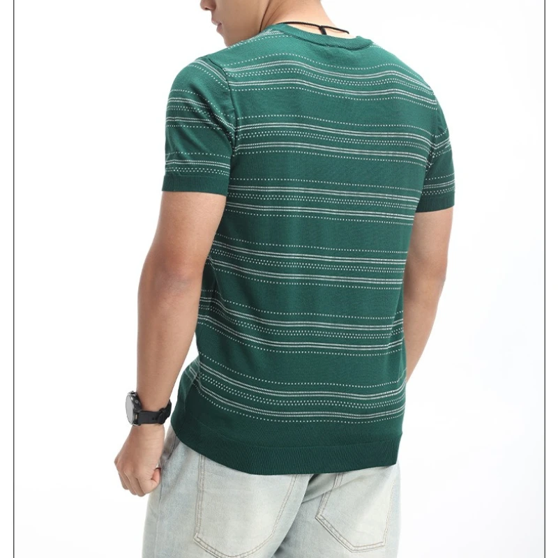 Men's Short Sleeve Ice Silk T-Shirt Men's Top Summer Casual Crew Neck T-Shirt Knitted Sweater Men's