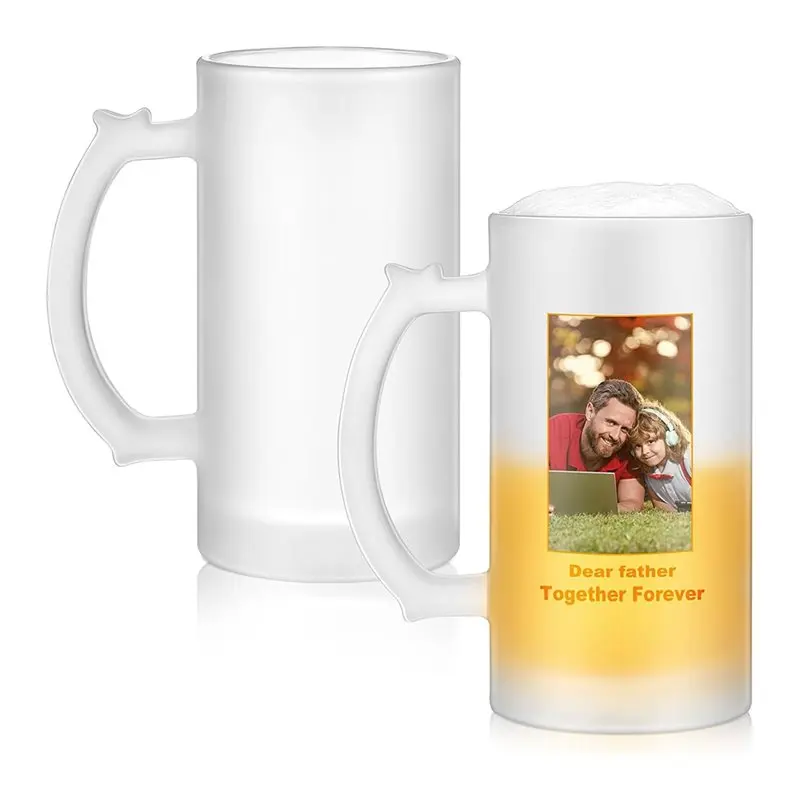 BMBY-Personalized Sublimation Blank Beer Mug 2 Pcs Taza For Present 16 Oz Frosted Beer Glass Cup Can Add Photo& Text