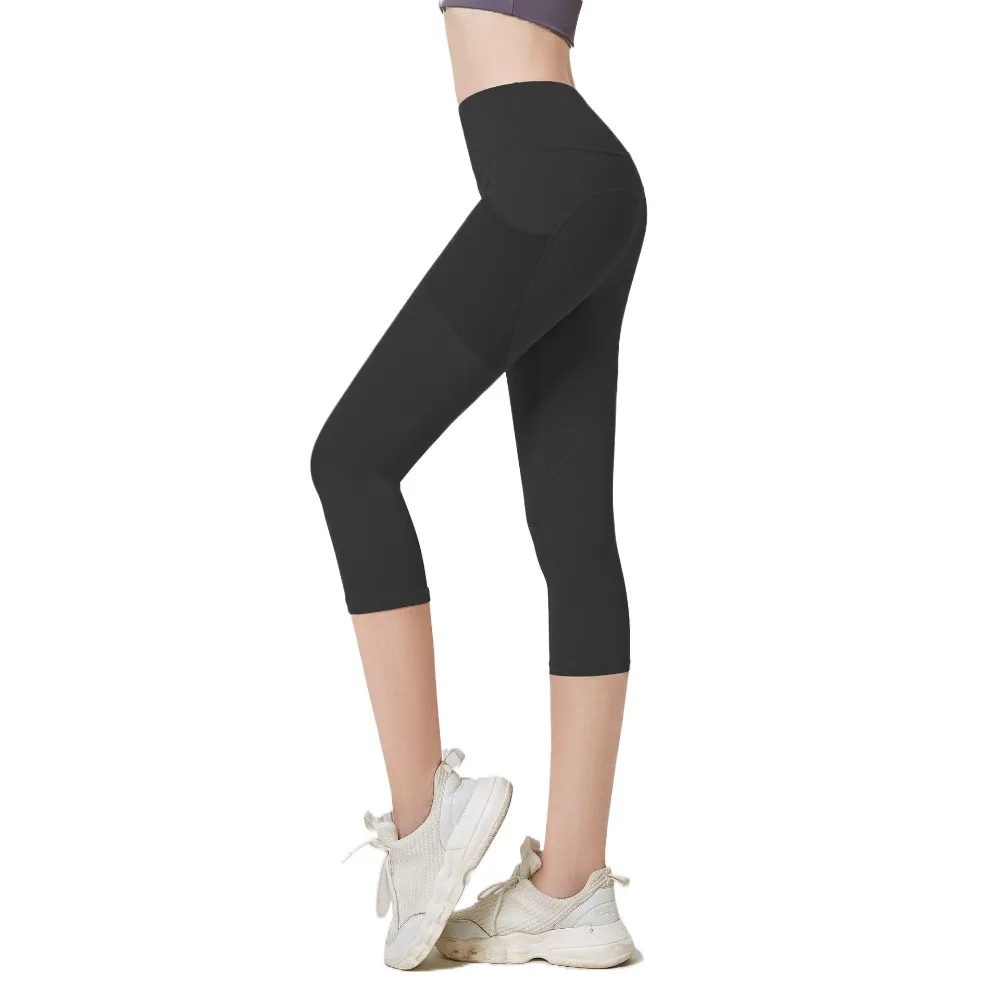 

Female Fitness Calf Length Yoga Cropped Pants Mesh Pocket Sportswear Fitness Pants Running Tights Sports Leggings Slimming