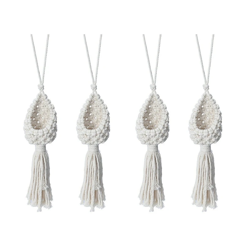 

4X Boho Macrame Air Plant Hanger Tillandsia Hanging Basket Rope Holder Flower Home Decor (10CM)