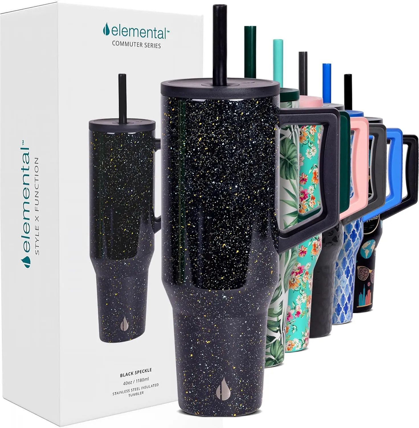 

Стакан на 40 унций с ручкой и соломинкой — защищенный от разливов изолированный пригородный стакан из нержавеющей стали для горячих и холодных напитков — Trav