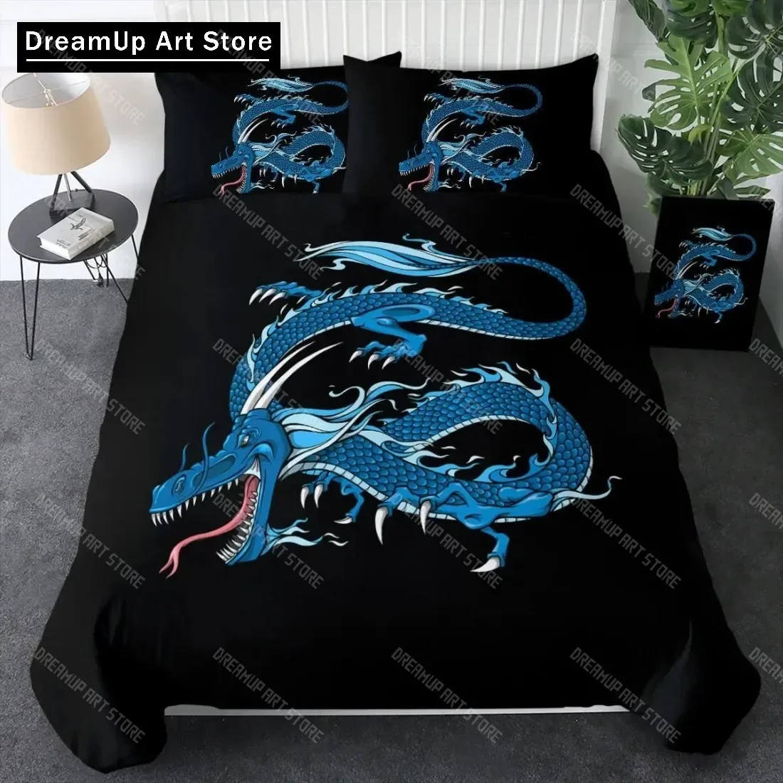 

Dragon Print Duvet Cover King Queen Bedding Set Western Magic Dragon Quilt Cover Pillowcase Home Textile