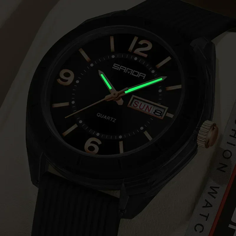 SANDA SD6287 Мужские и женские студенческие экзаменационные кварцевые ночники водонепроницаемые кварцевые часы с двойным календарем