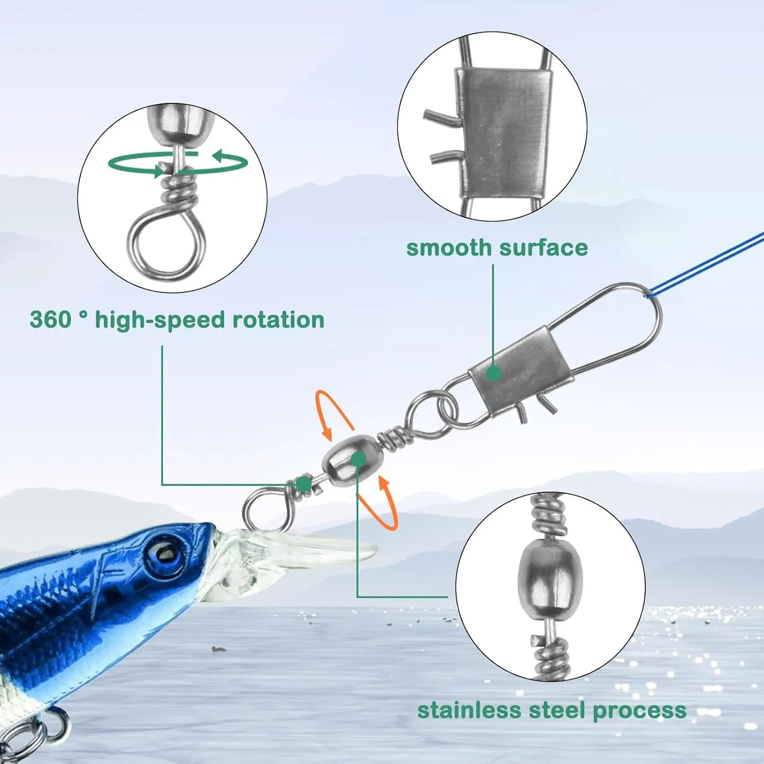 50/200pcs Barrel Snap Swivel Fishing Accessories, Gear with Ball Bearing Swivels Snaps Connector for Quick Connect Lures image 6
