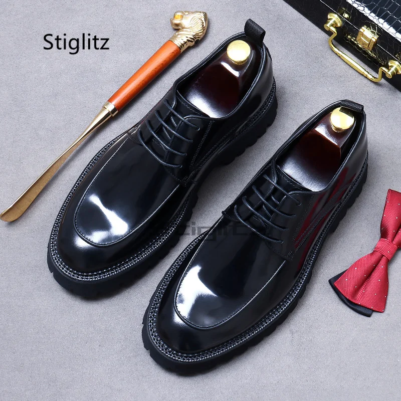 

Thick Bottom Genuine Leather Shoes for Men Business Casual Formal Cowhide Lace Up Party Office Shoes British Style Low Top