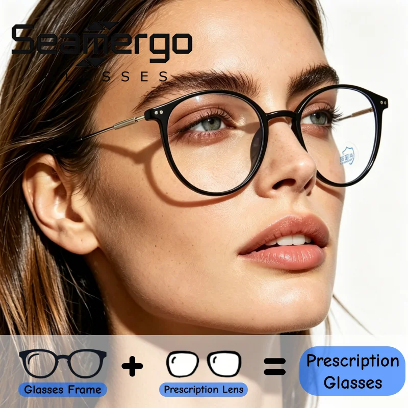 SEAMERGO Women Elegant Oval Prescription Glasses Custom Lens Daily Decor Anti Blue Light Myopia Hyperopia Optical Eyewear