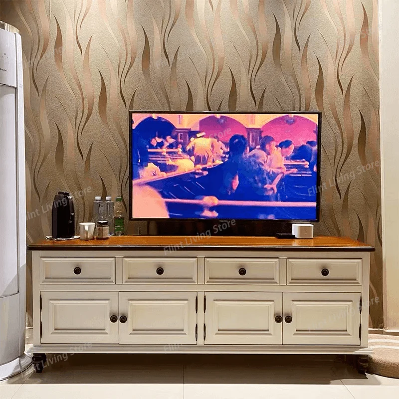 100%Solid Wood High TV Table American Style Minimalist TV Stand Living Room Furniture Cabinet Mediterranean Style Customizable
