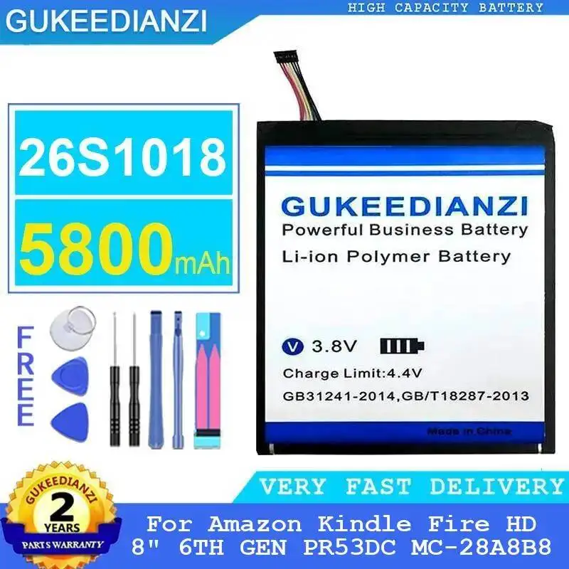 

Сменная батарея премиум-класса 5800 мАч для Amazon Kindle Fire HD 8" 6-го поколения PR53DC MC-28A8B8 26S1018, прочная батарея для планшета