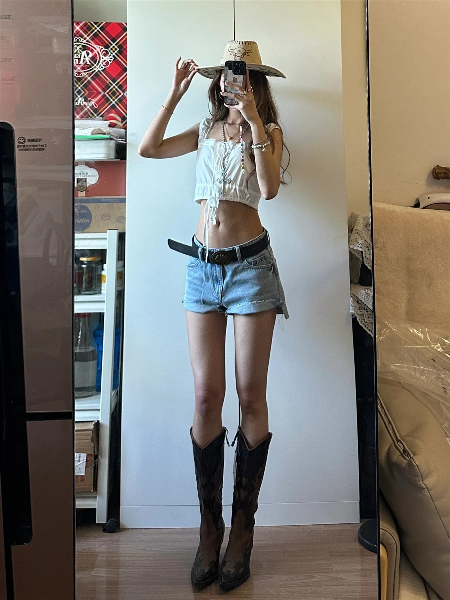 Retro American Low Waist Cuffed Blue Jeans Shorts Women Summer Loose Slimming Frayed Design Casual Cotton Wide Leg Pants