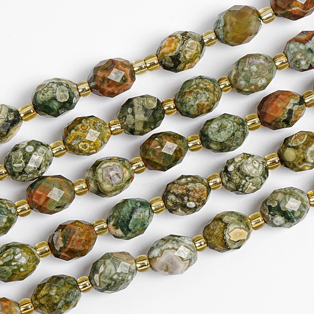 

Natural Green Rhyolite Faceted Rice Beads 8mm Polished Barrel Shape Loose Beads for Jewelry Making Wholesale Jewelry Supplies