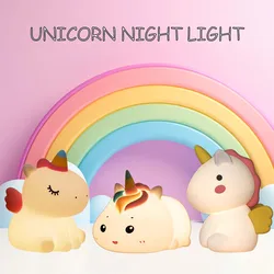 Unicorn Night Light Cartoon Led Table Lamp for Kids Bedroom Bedside Nursery Room Decoration Mood Birthday Gifts Rechargeable