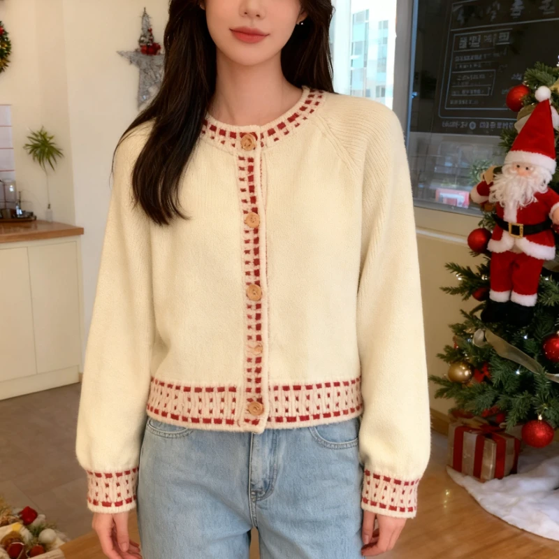 

Chic Korean Fashion Long Sleeve Knitted Cozy Cardigan Loose Sweater Women O-neck Elegant Casual Knitwear Clothes