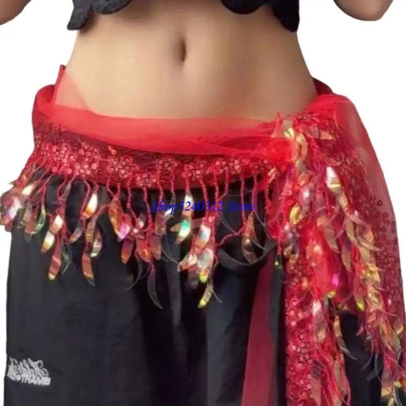 634C Belly Dance Hip Scarf Belly Dance Skirt Wrap Fashion Shirt Extender Jeans Decors Equins Tassels Bellydance Belt Waist