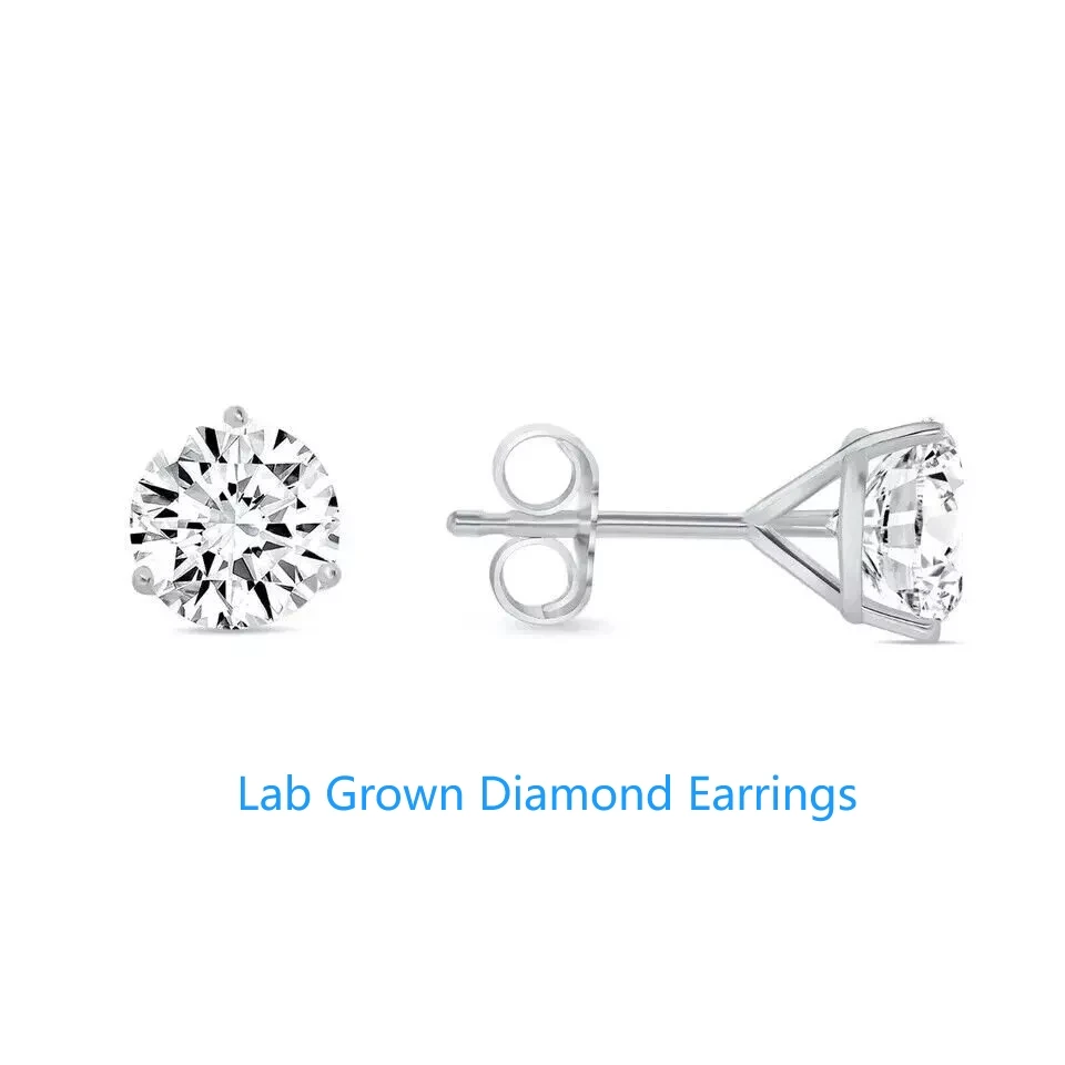 2ct Each Round Lab Grown Diamond IGI Diamond Earrings Platinum 950 DEF VS-VVS Martini Shape Diamond Earrings For Women