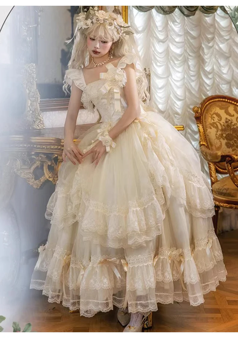 الفرنسية أنيقة الرجعية الأصلي لوليتا Jsk فستان مقوس دانتيل بار ميتزفه مساء فستان الأميرة فستان مزاجه فساتين الحفلات النبيلة #5