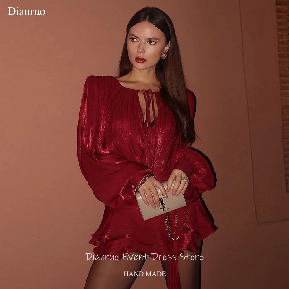 

Dianruo Shimmer Burgundy Chiffon Prom Dresses Mini Women Birthday Evening Elegant Ruffled Dress Celebrity Dresses Customized