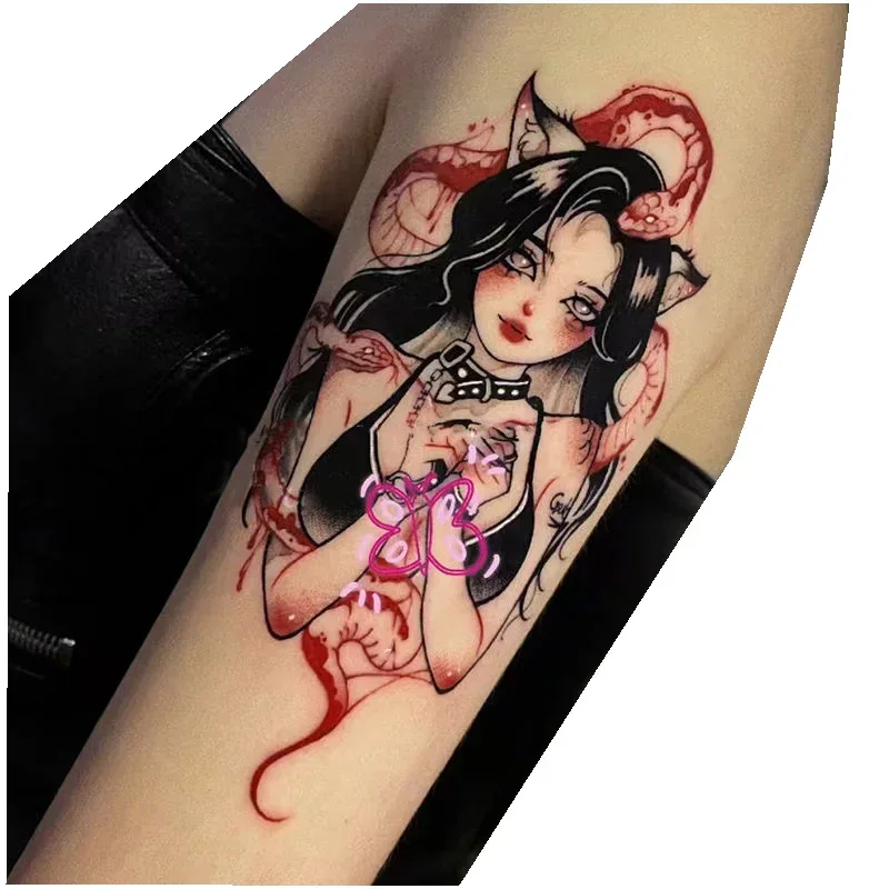 

Red Medusa Snake Girl Cartoon Temporary Tattoos Durable Realistic Lifelike Body Art Tatoo Waterproof Fake Tattoo Sticker