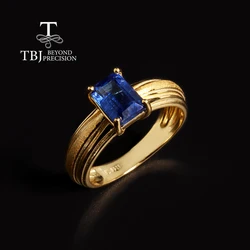 Natural Blue Kyanite Gemstone Ring Vintage Design 18K Yellow 925 Silver Light Luxury fine Jewelry Gift for Women