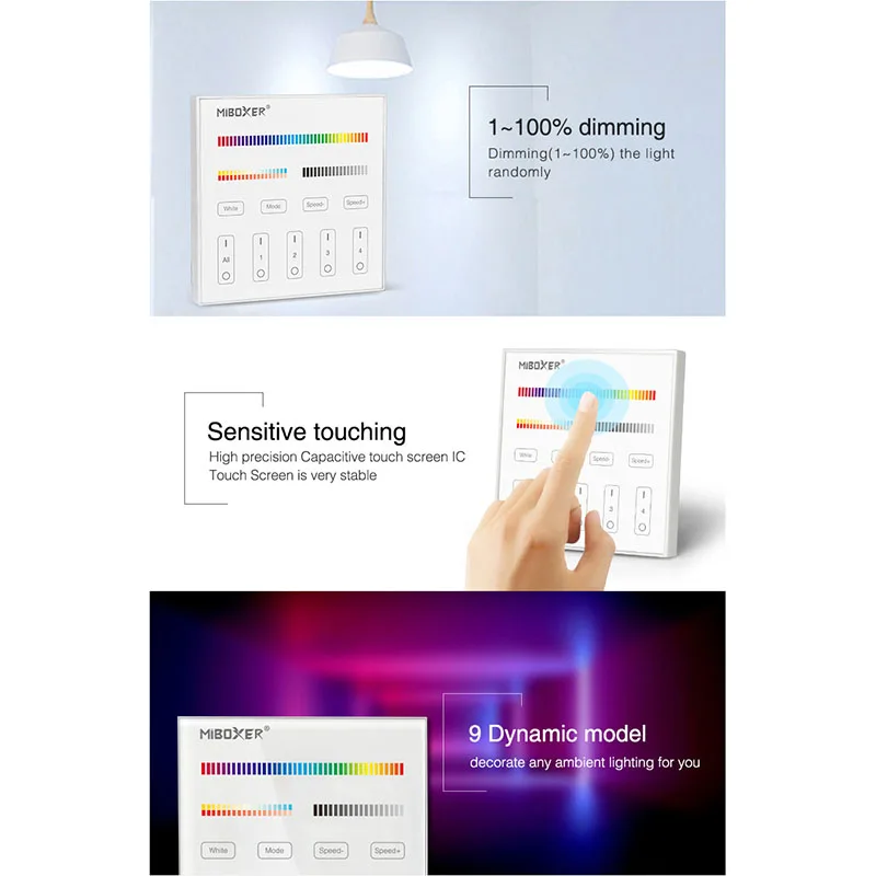 MiBoxer RGBCCT LED Light Lamp Switch Controller Milight 4 6 8 100 Zones Wireless 2.4G RF Remote 86 Sty dimmer Smart Touch Panel