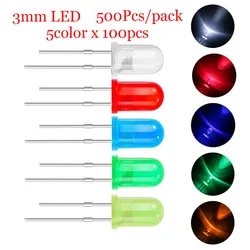 500Pcs/pack 5color each 100pcs F3 3MM LED Diode Assorted Kit Mixed Color Red Green Yellow Blue White DIY led diode kit leds set