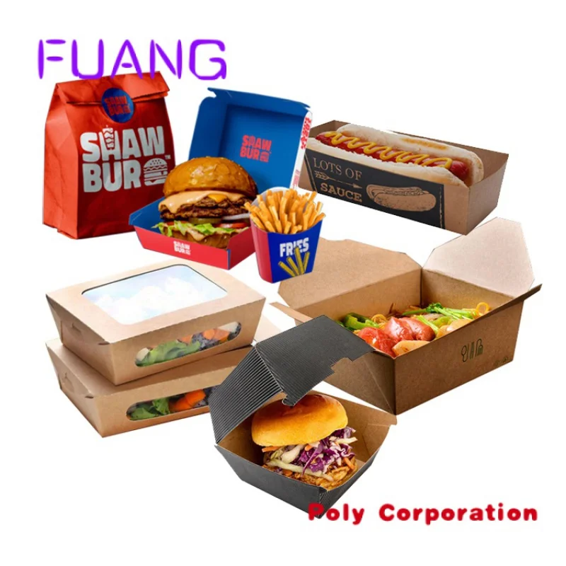 

Custom Custom design printed logo disposable mini cardboard kraft fast food lunch fries hot dog hamburger burger packaging pape