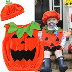 Baby kids Costume Pumpkin Romper With Hat Boys Girls Cosplay One-Piece Infant Summer Casual Halloween Jumpsuit 0-5 Years 2024