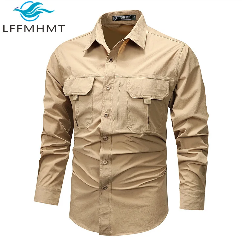 Men's Tactical Shirt Quick Dry Outdoor Hiking Shirt Elastic Durable Workwear Camping Fishing Shirt Spring Autumn Lightweight