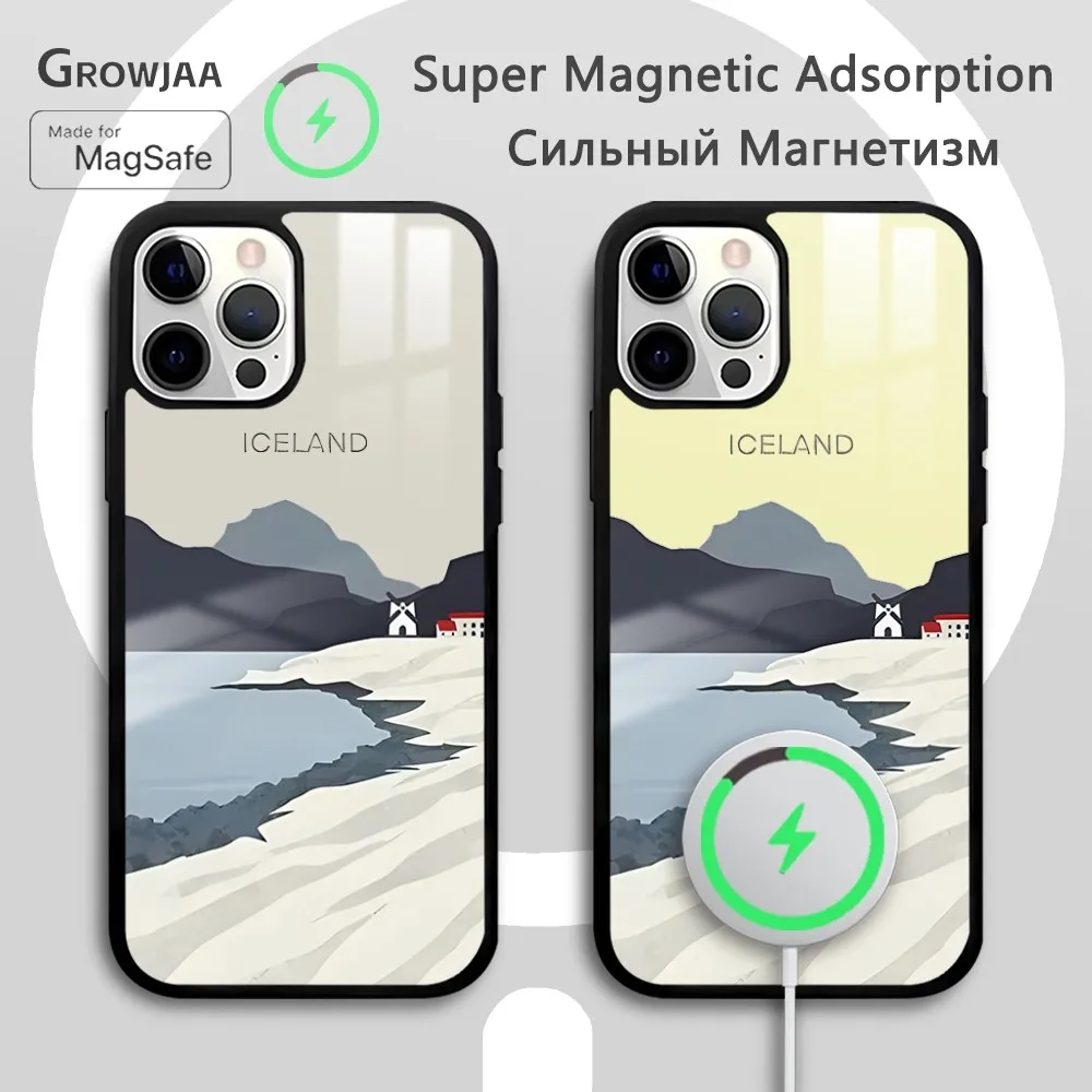 Funda de teléfono con letrero de carretera, carcasa con pintura al óleo Simple para iPhone 16, 15, 14, 13, 12, 11 Pro Max Plus Mini, Magsafe Mirror, Cov magnético inalámbrico