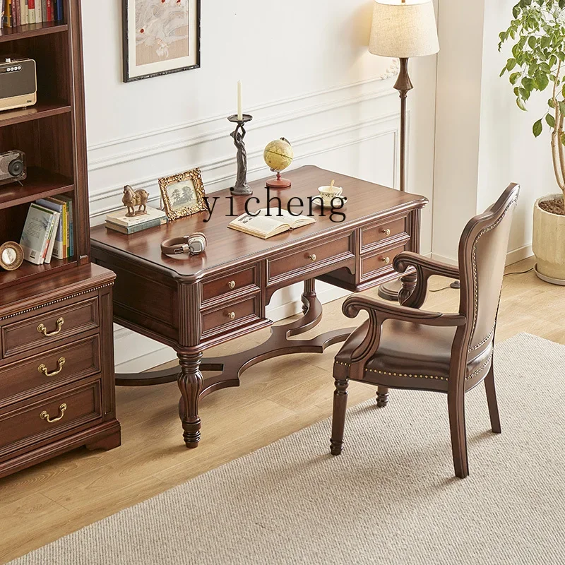 BG-14 Solid Wood Desk And Chair Combination High-end Black Walnut Office Computer Desk