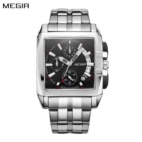 Reloj MEGIR Original de lujo para hombre, relojes de pulsera de cuarzo de acero inoxidable para hombre, relojes de pulsera de Esfera Grande de negocios, Moda, reloj Masculino