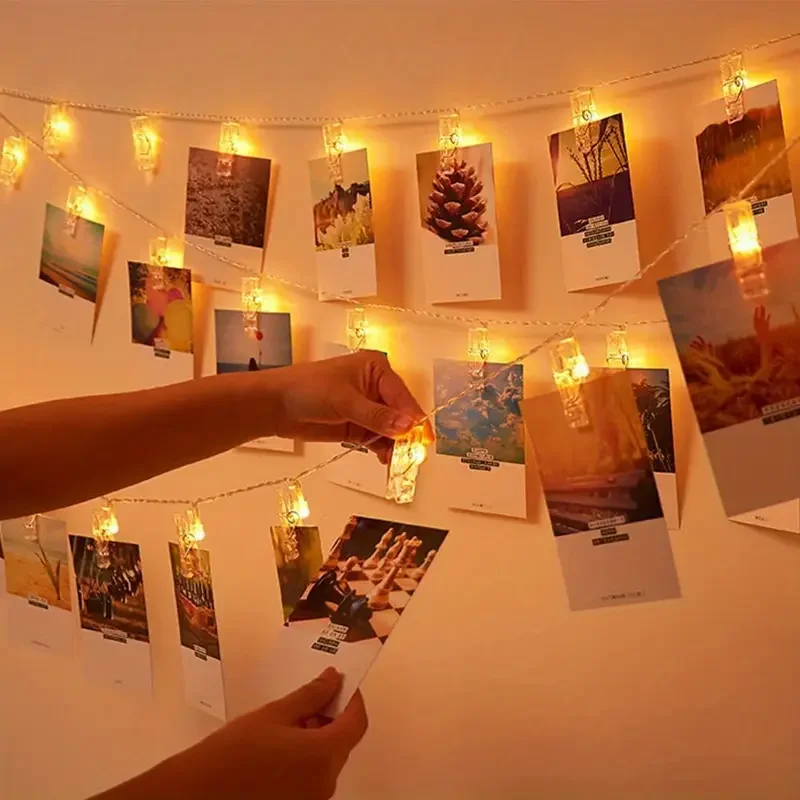 1pc 10/20/30/40LED Photo Clip String Light Battery Operated Indoor Decorative Fairy Lamp For Home Wedding Room Party Wall Decor