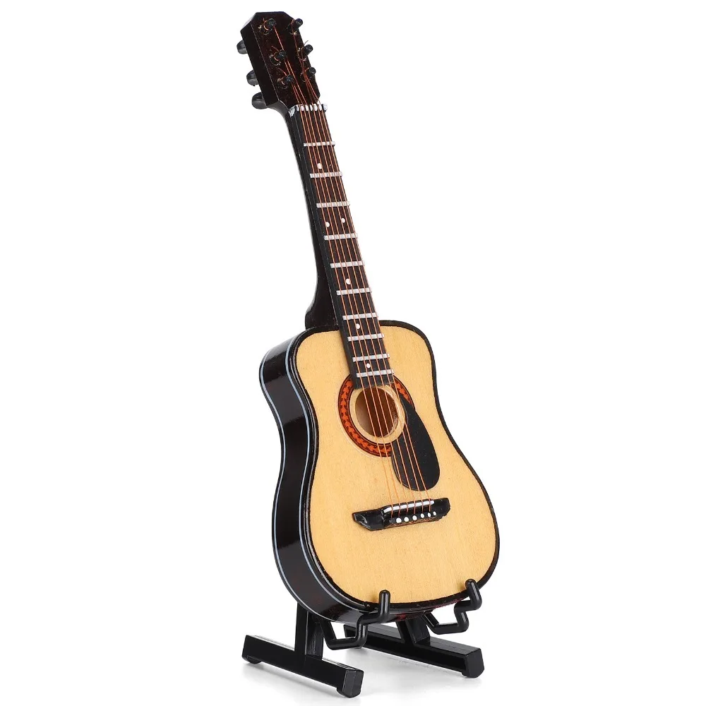 3pcs 15cm Size Miniature Guitar Model With Stand And Case 6 Strings Acoustic Guitar Ornament Black Wooden Mini Guitar