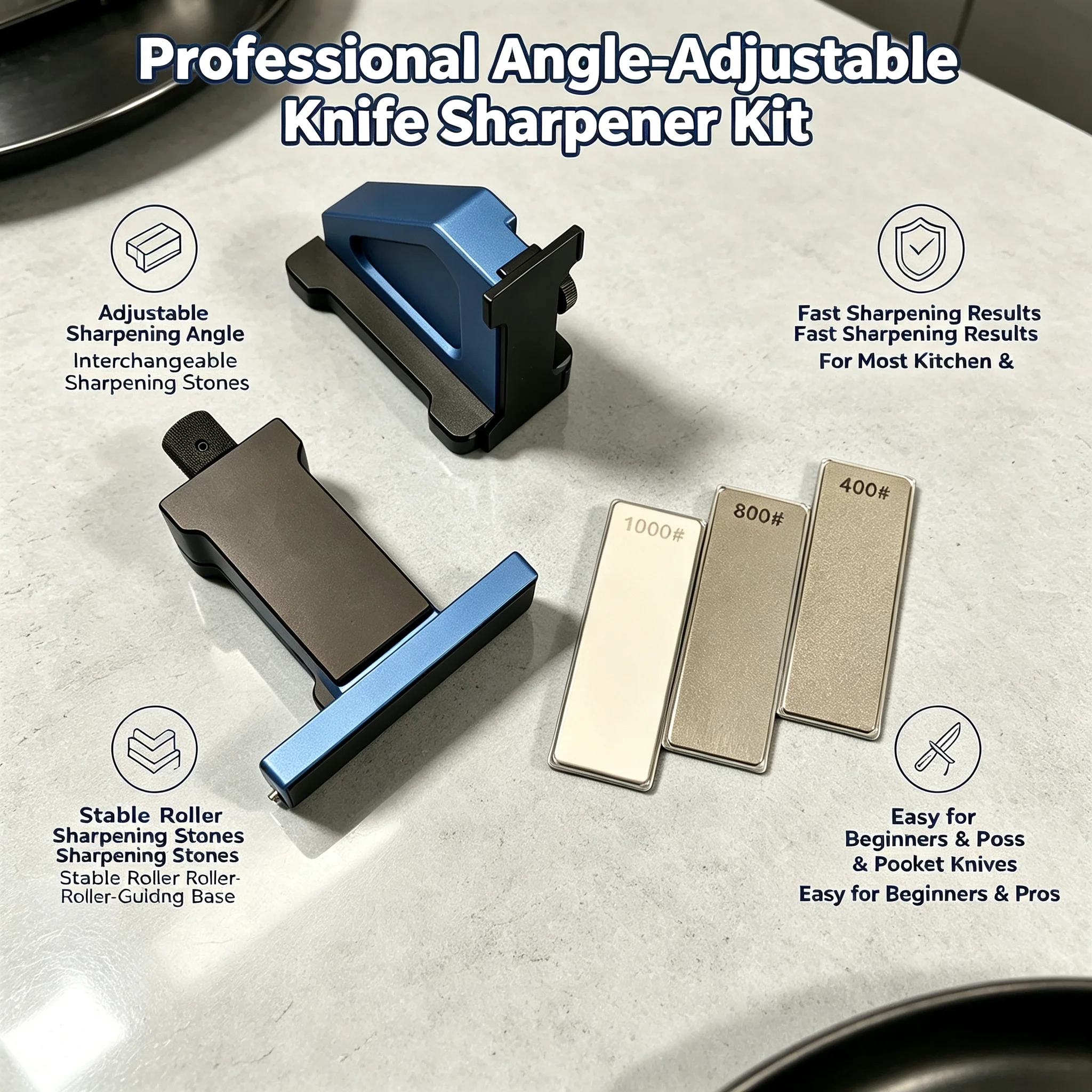 New Design Professional Fixed Angle Knife Sharpener Apex Kitchen Sharpening System Diamond Stones Set for Barbecue Tools Use