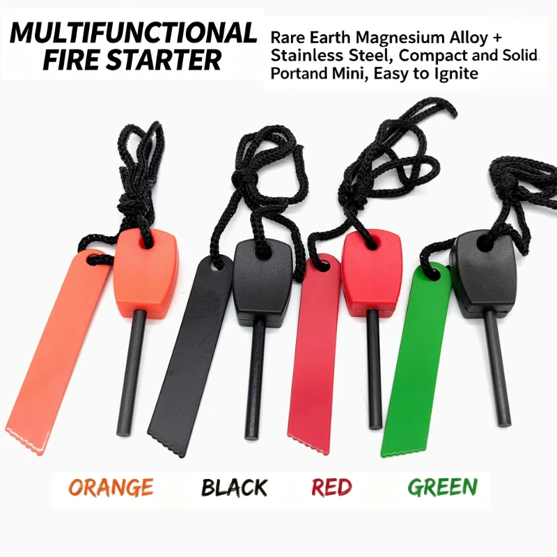 Small Portable Fire Starter Magnesium Rod, Waterproof Survival Flint Steel with Lanyard, Lightweight Emergency Fire Making Tool