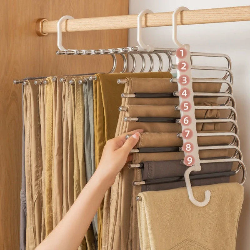 9 Layer Stainless Steel Clothes Hanger Clothing Racks Pants Trouser Storage Hangers Wardrobe Closet Organizer Home Accessories