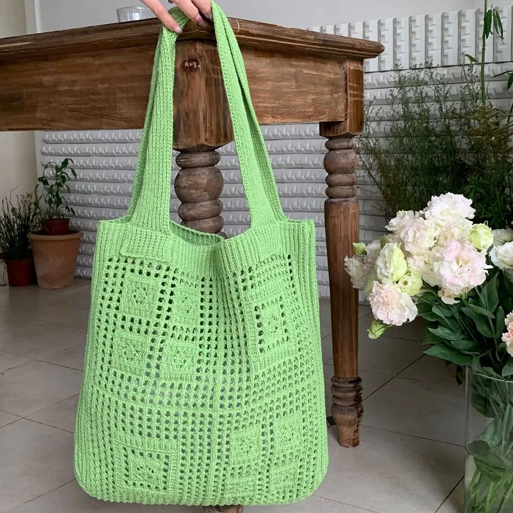 

Fashion Hollow Knitted Shoulder Bags Large Capacity Casual Knitting Handbags Woven Crochet Bag Women Girls