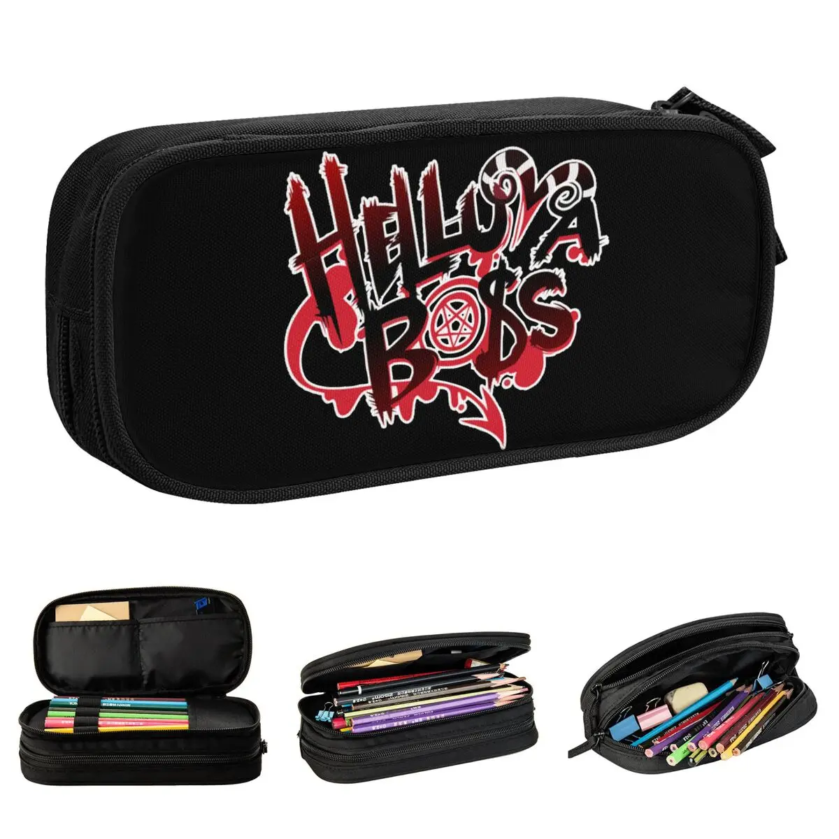 Helluva Boss Logo Pencil Cases Anime Pen Box Bag Student Big Capacity Students School Gifts Pencilcases