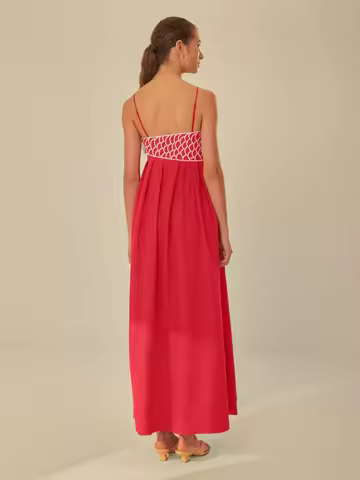 Summer 2024 Lady Party Streetwear Red Fish Top Maxi Dress For Women Sexy Sling Sleeveless Backless Femlae Robe Street Vestidos