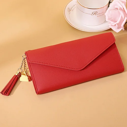 Imagen 1 del producto Carteras de moda para mujer, monederos sencillos con cremallera, cartera de mano de sección larga en negro, blanco, gris y rojo, monedero de cuero PU suave