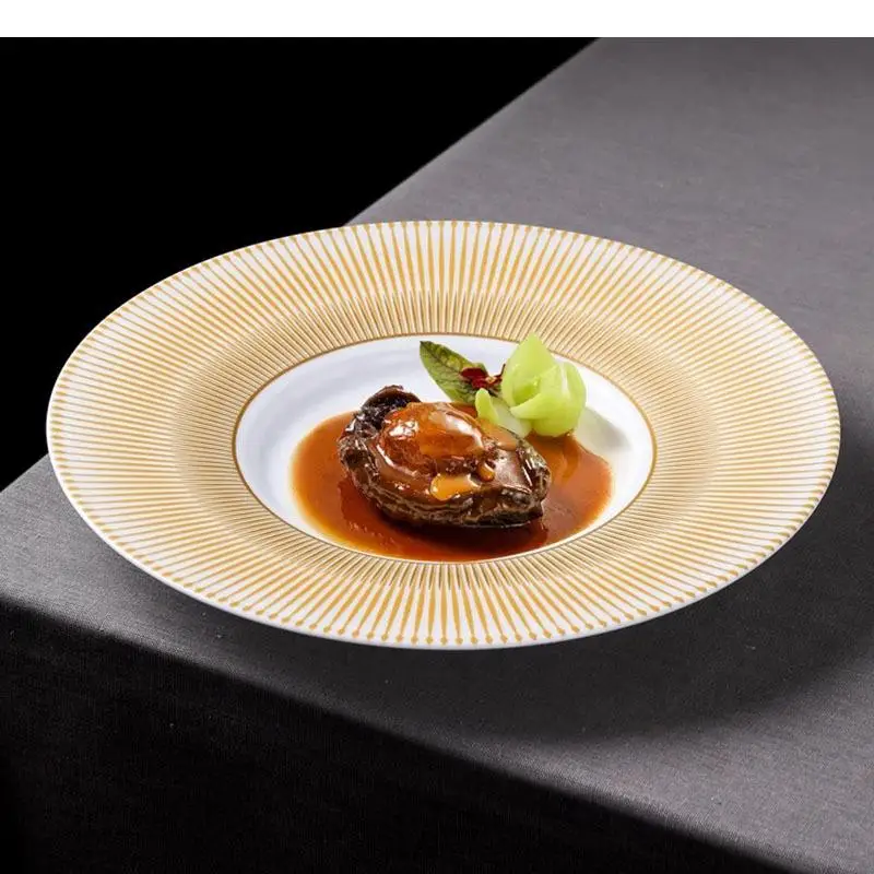 Striped Ceramic Dinner Plate Restaurant Dessert Dim Sum Salad Plates Molecular Food Specialty Tableware